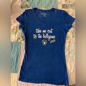 Women's Blue V-Neck SS Milwaukee Brewers Tee, S